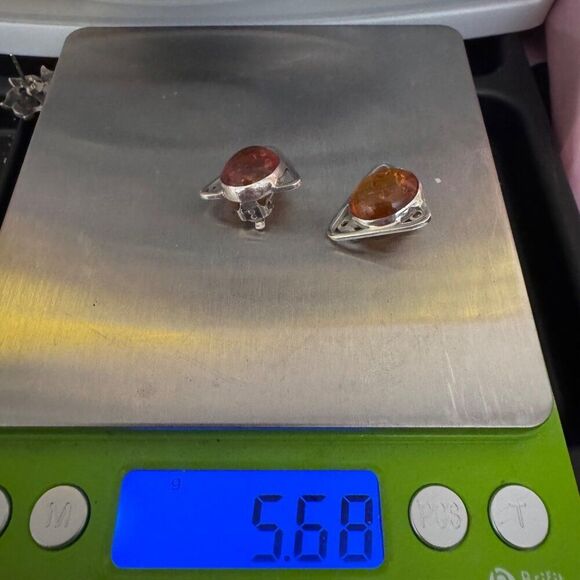 Vintage MCM Brutalist Amber Sterling Silver 925 Clip-On Earrings Triangle Design - Picture 8 of 8